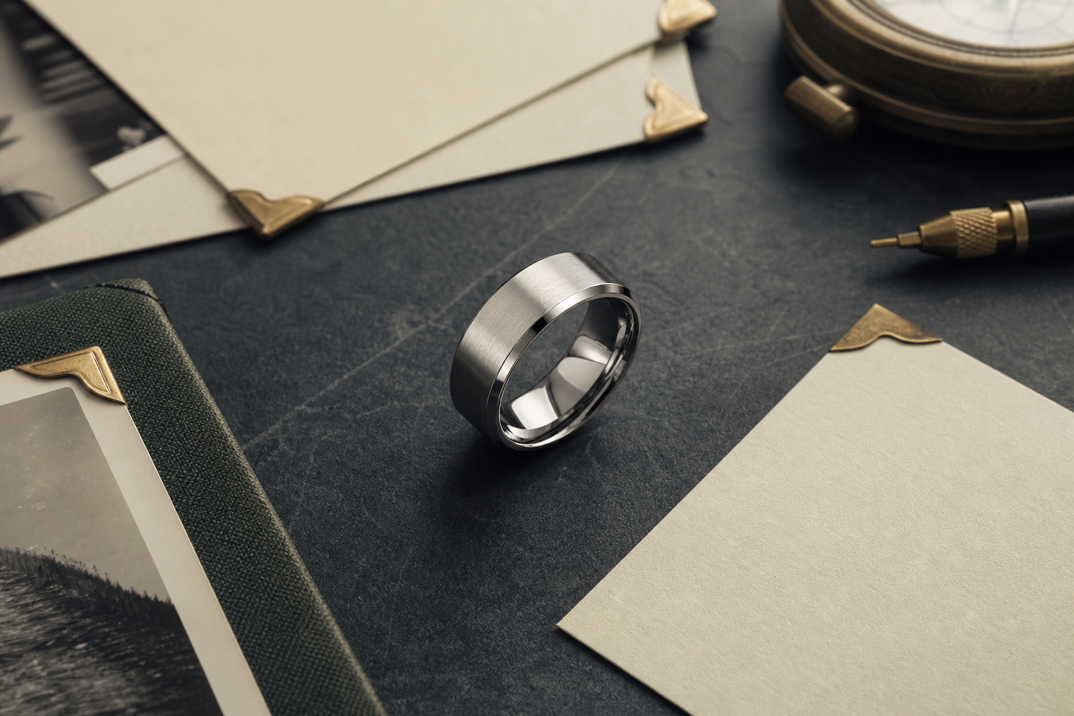 Professional memorial ring engraving ideas guide image with a silver ring and remembrance notes